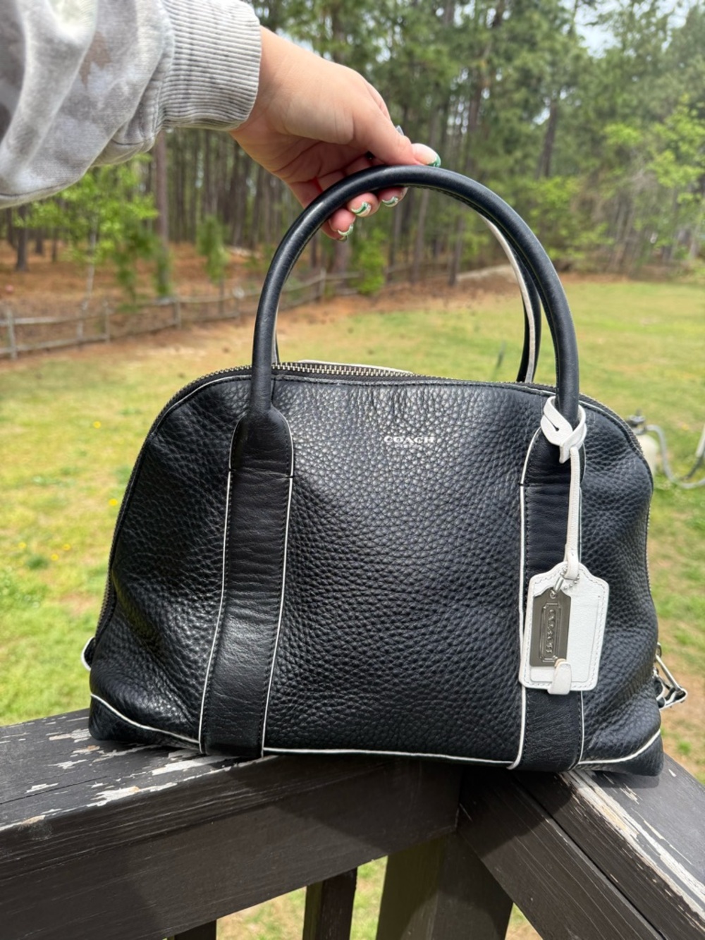 Coach 30165 Black Pebbled Leather Satchel / Duffle Bag Large